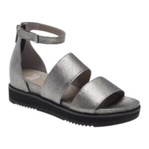 Eileen Fisher NWOB Keno Platform Sandal Silver Size 5.5 Ankle Strap Leather
